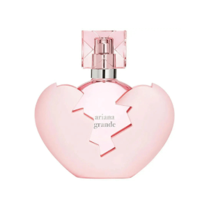 Pink heart glass bottle of Ariana Grande Thank U Next