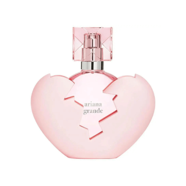 Pink heart glass bottle of Ariana Grande Thank U Next