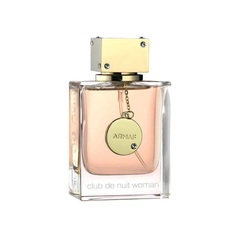 Armaf Club De Nuit Woman perfume bottle with gold cap and charm